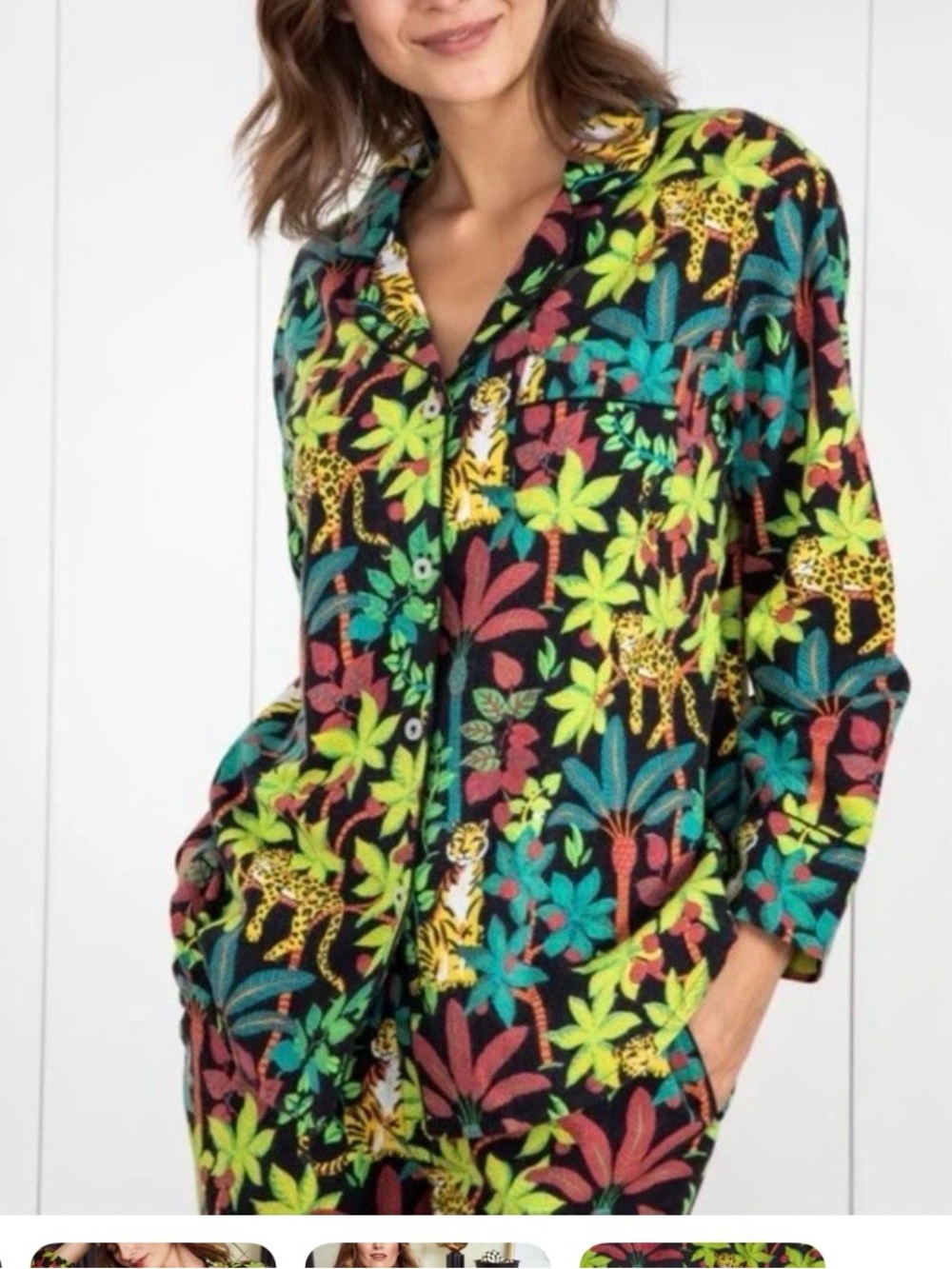 PrintFresh Big Cat Energy Sleep Set Pajamas Size L Jungle Cats Green Organic